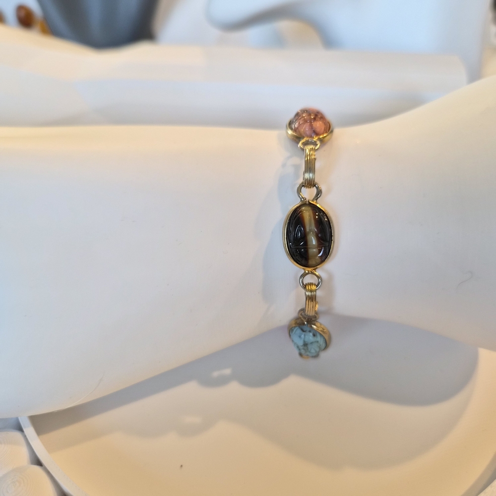 Elegant Gold and Multicolor Scarab Bracelet